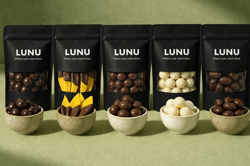 LUNU Schokoladen-Geschenkbox mit fünf verschiedenen Snacksorten
