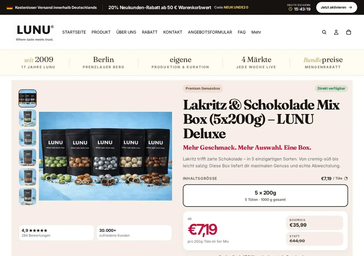 LUNU Deluxe Collection product page on deinlunu.com