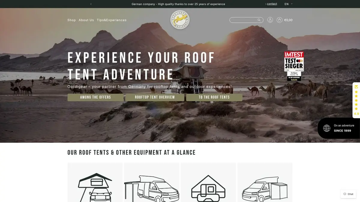 Homepage of the gordigear.de store