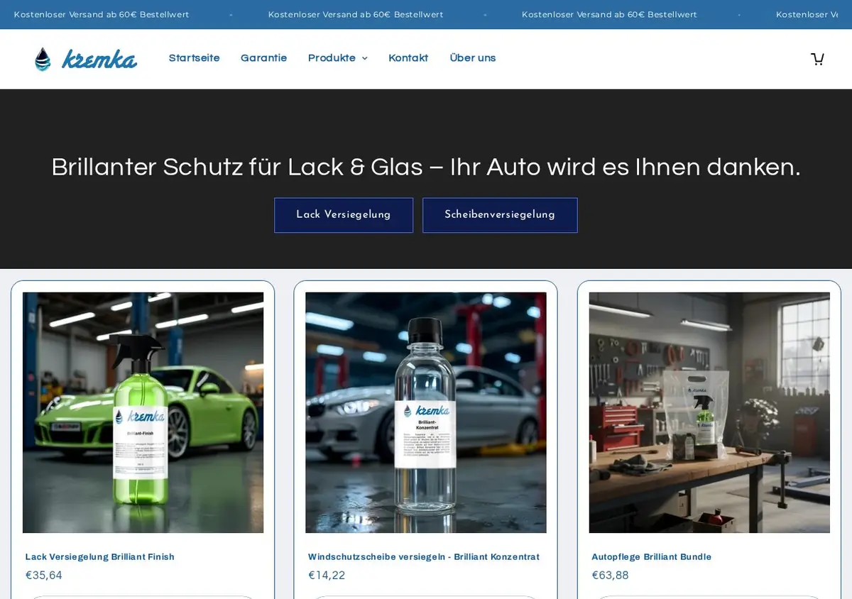 Homepage of the kremka-shop.de store