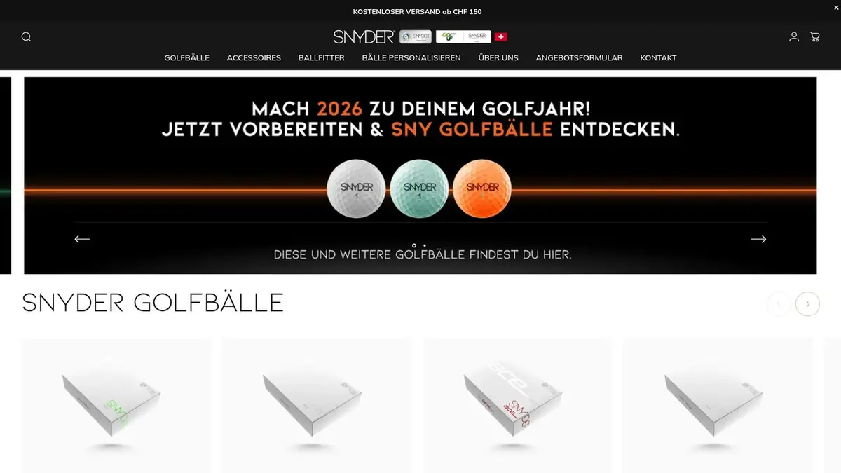 Startseite des Shops snydergolf.ch